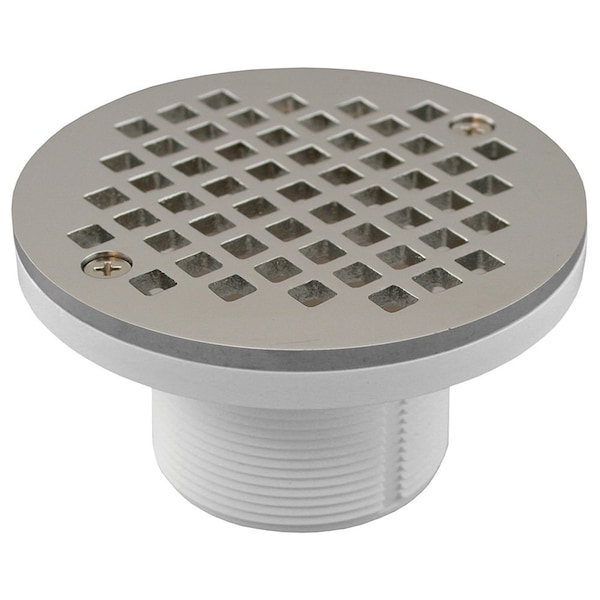 Jones Stephens 2in. PVC IPS Plastic Spud with 4in. Chrome Plated Round Strainer D50987 - main